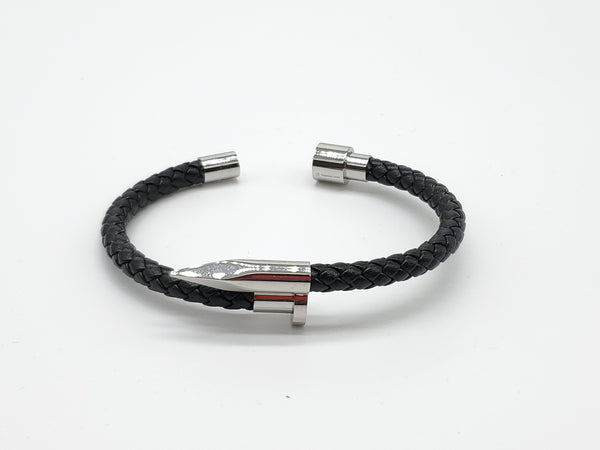 LBM-400,Stainless Steel Nail Leather Bracelet-silver color, Width-6mm, Length-8.5''