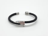 LBM-400,Stainless Steel Nail Leather Bracelet-silver color, Width-6mm, Length-8.5''