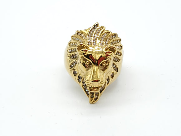 SRM-243, Stainless Steel Hit Hop Lion Head Ring-gold or silver color, 25mm X 22mm Width, 15mm Thick