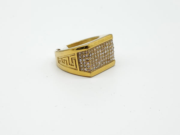 SRM-269, Stainless Steel Greek Key Hit Hop Fashion Ring-gold color
