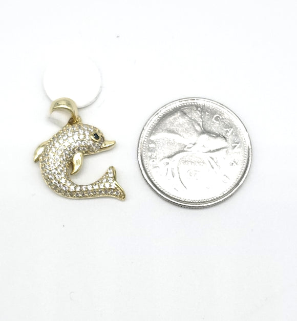 STPW-146, Sterling Silver 14K Gold Plated small Dolphin Pendant
