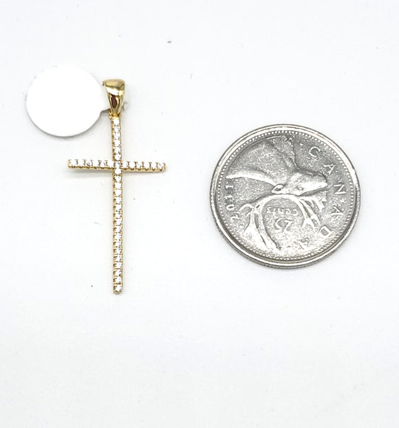 STPW-81, Women Solid 925 Sterling Silver Icy Bling Bling Cross Pendant-Gold or Silver color