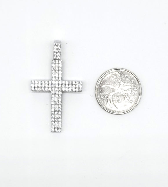 STPM-269, Men and Women S925 Sterling Silver Icy Bling Bling Cross Pendant- Silver color