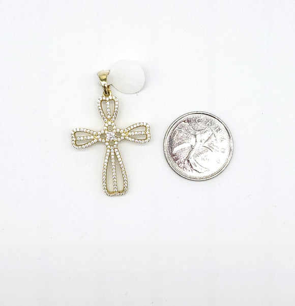 STPW-143, Women Sterling Silver 14K Gold Plated Cross Pendant