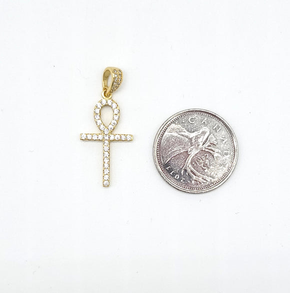 STPM-380, Men and Women S925 Sterling Silver Icy Bling Bling Ankh Pendant-gold or silver color