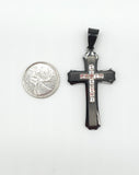 SP-839, Stainless Steel Cross Pendant With CZ stone, black, 30mm thick, 65mm high, 5mm thick