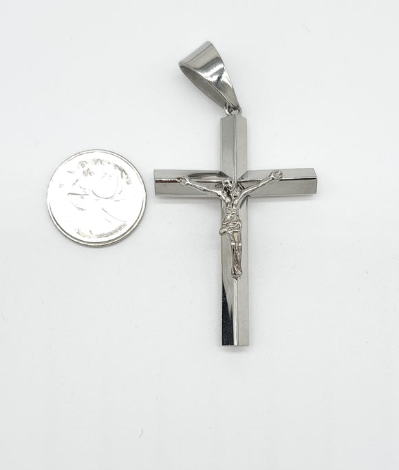 SP-256, Stainless Steel Cross Pendant with Jesus- Silver color