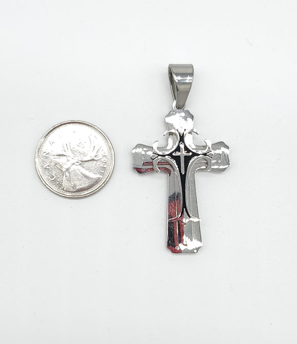 SP-114, Stainless Steel Classes Cross Pendant - Silver Black color