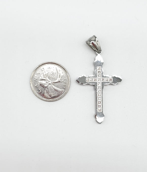 SP-454, Stainless Steel Cross Pendant with CZ stone- silver color