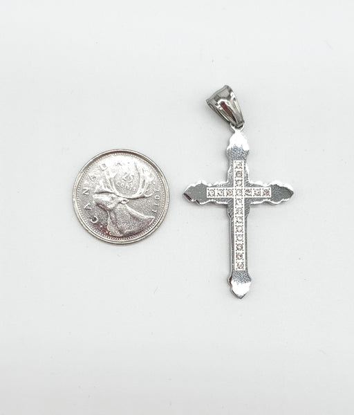 SP-454, Stainless Steel Cross Pendant with CZ stone- silver color