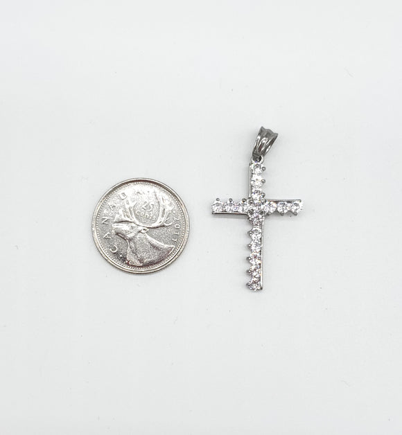 SP-1131, Stainless Steel Icy Out Cross Pendant - Silver color