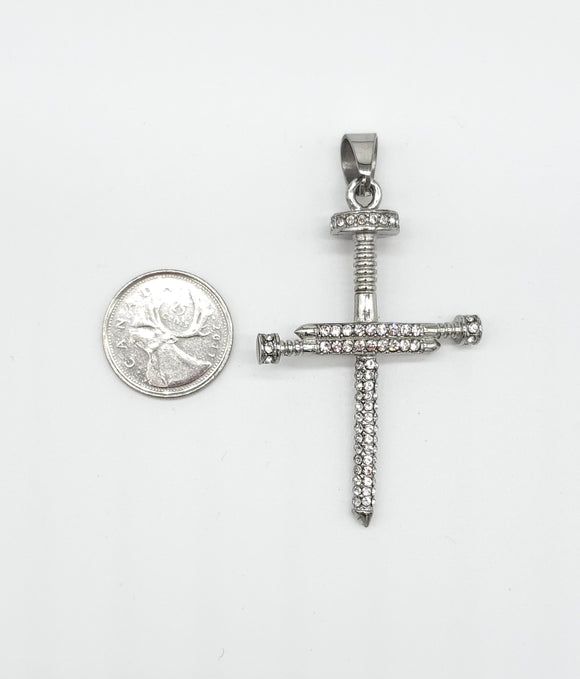 SP-856, Stainless Steel Bling Bling Nail Cross Pendant-gold or silver color