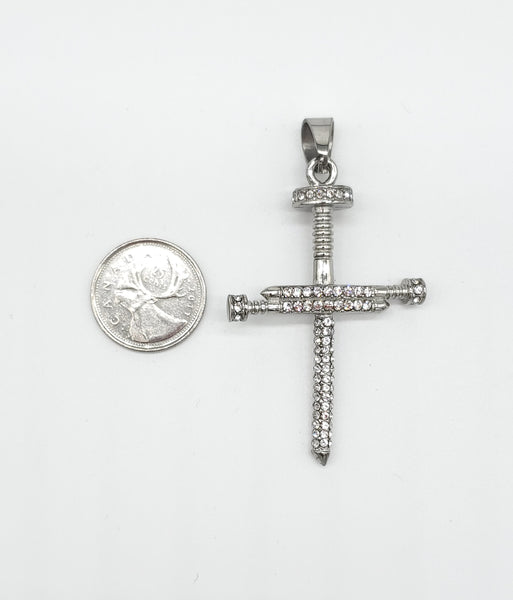 SP-856, Stainless Steel Bling Bling Nail Cross Pendant-gold or silver color
