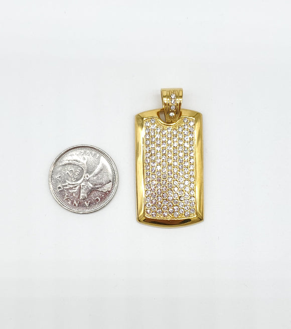 SP-507, Stainless Steel Icy Dog Tag Pendant-gold color