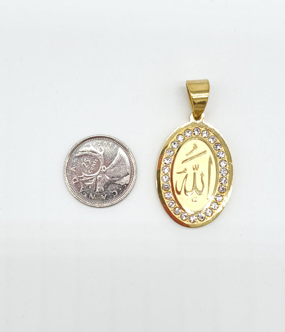 SP-461,Stainless Steel Allah Pendant, gold or silver color, 25mm width, 48mm high, 3mm thick