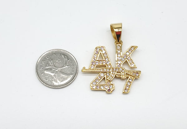 SP-963, Stainless Steel AK-47 Gun Pendant- gold or silver color, 48mm width, 42mm high, 2.5mm thick