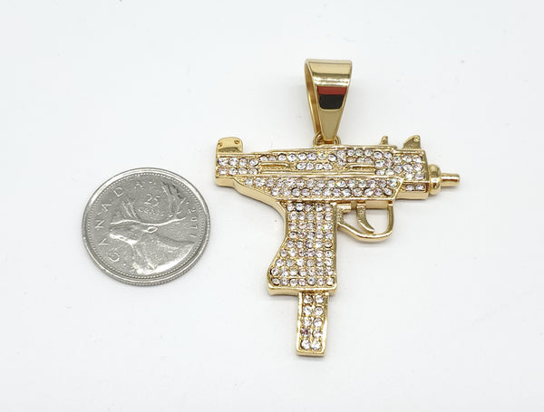 SP-822, Stainless Steel Uzi Gun Pendant- gold or silver color, 55mm width, 60mm high, 4mm thick