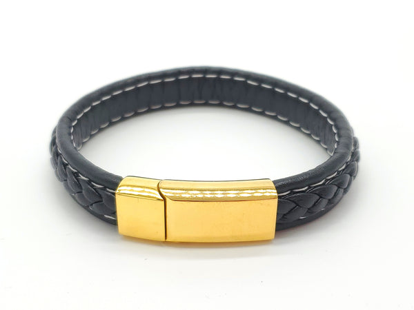 LBM-04, Stainless Steel Leather Bracelet-gold color, Width-12mm, Length-8 inch