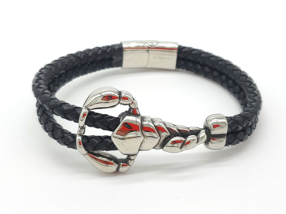 LBM-03, Stainless Steel Scorpion Leather Bracelet-Silver color, Width-27mm, Length-8 inch