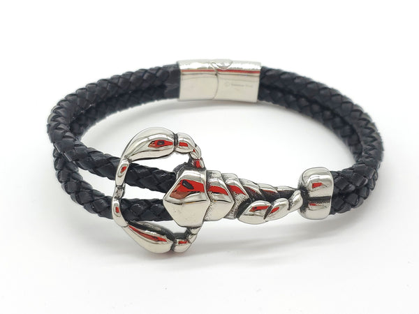 LBM-03, Stainless Steel Scorpion Leather Bracelet-Silver color, Width-27mm, Length-8 inch
