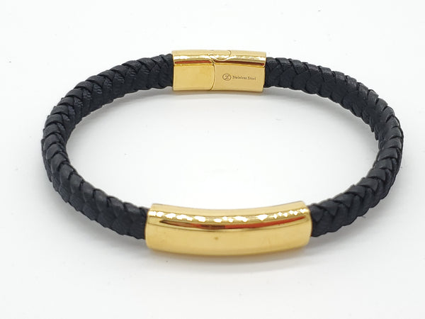 LBM-500,Stainless Steel Leather Bracelet-gold, silver or black color, Width-8mm,Length-8''