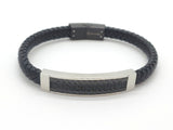 LBM-02,Stainless Steel Greek Key Leather Bracelet- silver color, Width-10mm, Length-8 inch