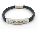 LBM-02,Stainless Steel Greek Key Leather Bracelet- silver color, Width-10mm, Length-8 inch