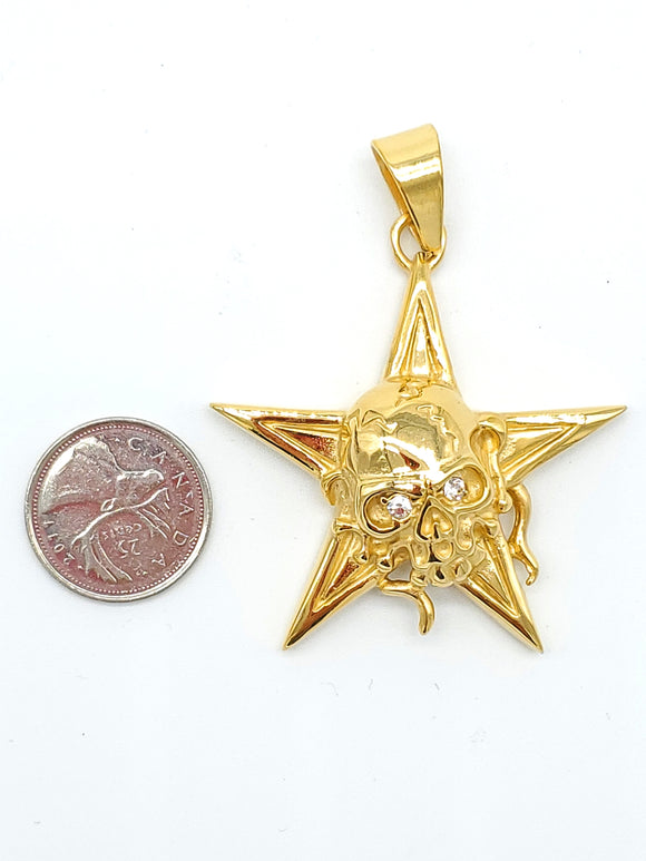 SP-03 Stainless Steel Skull star Pendant, gold color, 55mm width, 70mm high, 14mm thick