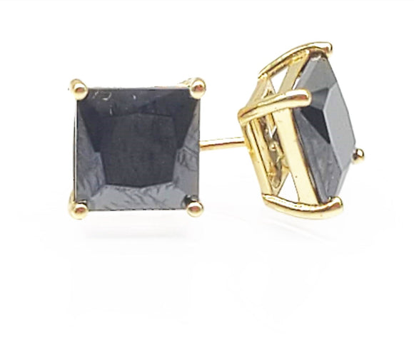 STEM-SQ, Sterling Silver Stud Earrings Push Back-7mm Width Square Gold or Silver Black