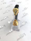 LBM-384, Stainless Steel Lion Head Leather Bangle- gold or silver color, 10mm width,