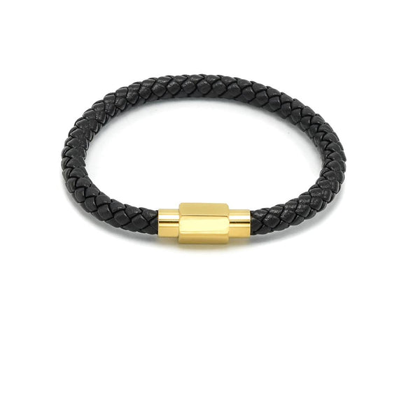 LBM-485, Stainless Steel Leather Bracelet - gold or silver color