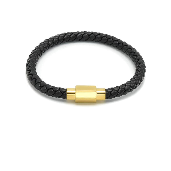 LBM-485, Stainless Steel Leather Bracelet - gold or silver color
