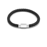 LBM-485, Stainless Steel Leather Bracelet - gold or silver color