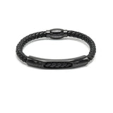 LBM-488, Stainless Steel Magnet Link Leather Bracelet-Black color