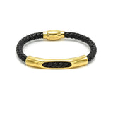 LBM-488, Stainless Steel Magnet Link Leather Bracelet-Black color