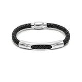 LBM-488, Stainless Steel Magnet Link Leather Bracelet-Black color