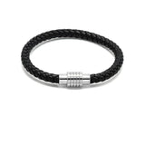 LBM-489, Stainless Steel Magnet Link Leather Bracelet-gold or silver color