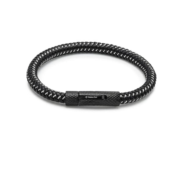 LBM-492, Stainless Steel Clasp Leather Bracelet-Black or Silver Color