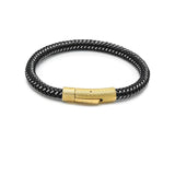 LBM-492, Stainless Steel Clasp Leather Bracelet-Black or Silver Color