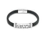 LBM-498,Stainless Steel Leather Bracelet- silver black color, Width-7mm,Length-8''