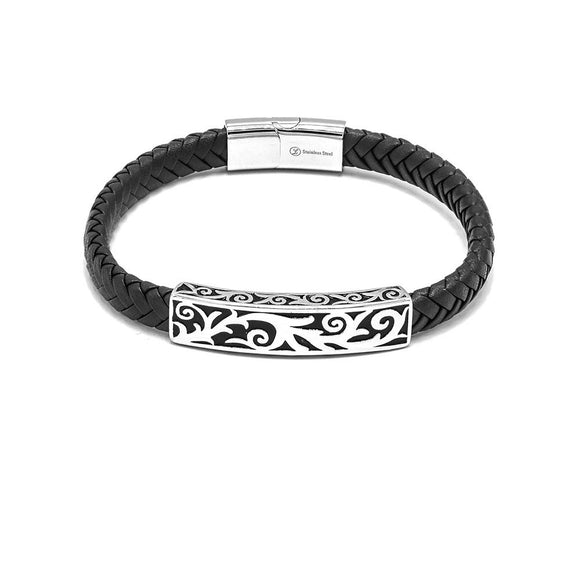 LBM-503,Stainless Steel Leather Bracelet-Blue or Black color, Width-8mm, Length-8''