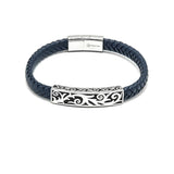 LBM-503,Stainless Steel Leather Bracelet-Blue or Black color, Width-8mm, Length-8''