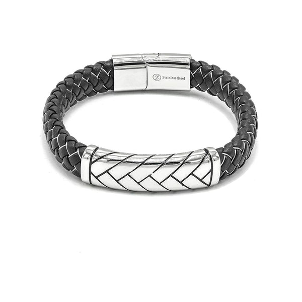 LBM-508,Stainless Steel Leather Bracelet-Brown or Black color, Width-11mm,Length-8.5''