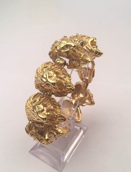 SBM-107, Men Stainless Steel Lion Heads Bracelet-Width-32mm,Length-9'', 10mm thick