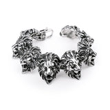 SBM-107, Men Stainless Steel Lion Heads Bracelet-Width-32mm,Length-9'', 10mm thick