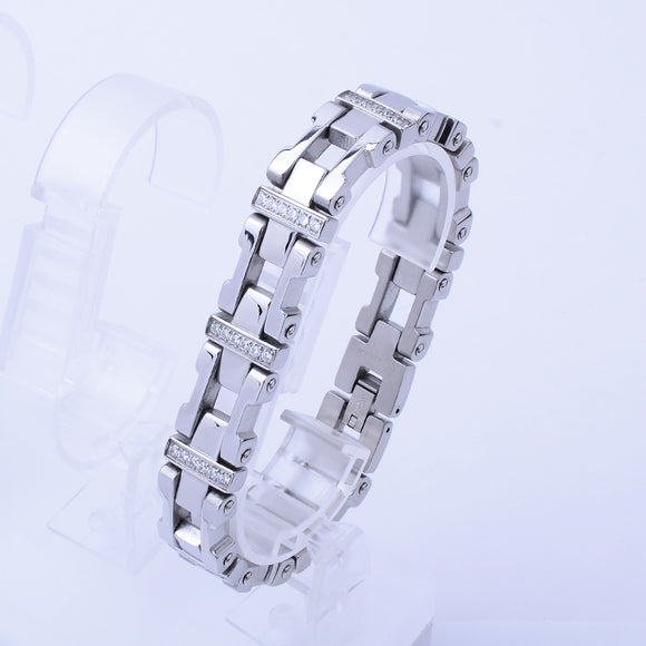 SBM-212, Stainless Steel Cross Bracelet 14mm Width, 8.5 inches Length, 5mm thick
