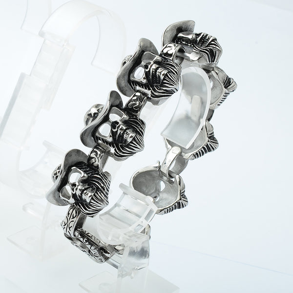SBM-370, Men Stainless Steel Skull Bracelet Silver Color- Width-25mm, Length-8.75 inch, 20mm thick