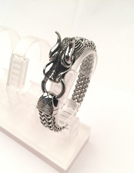 SBM-521, Men Stainless Steel Dragon Head Bracelet- Width-12mm, Length-8.5''