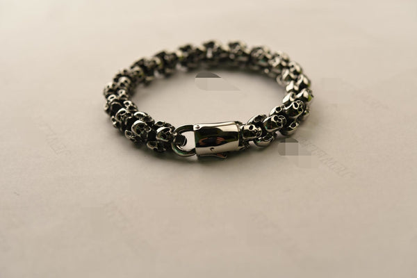 SBM-599,Stainless Steel Skull Bracelet Silver Color Width-12mm round, Length-8.5mm