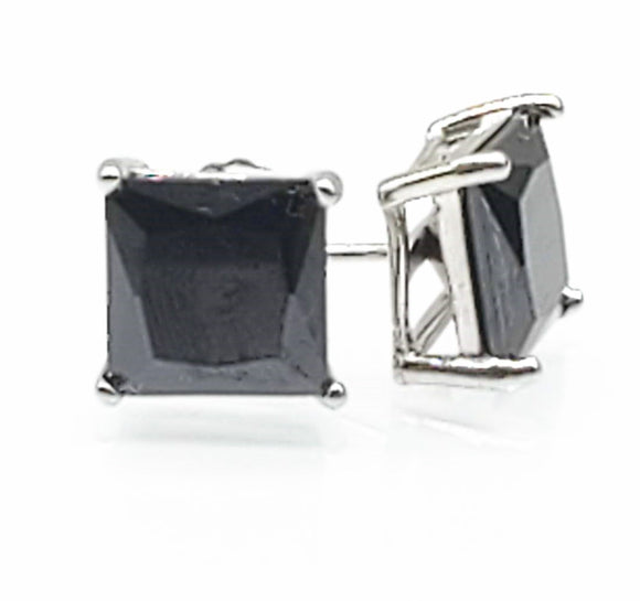 STEM-SQ, Sterling Silver Stud Earrings Push Back-3mm Width Square Gold or Silver Black